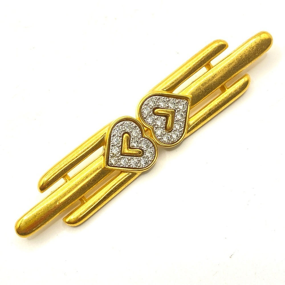 1980’s MONET Gold Plated Crystal Hearts Bar Brooch